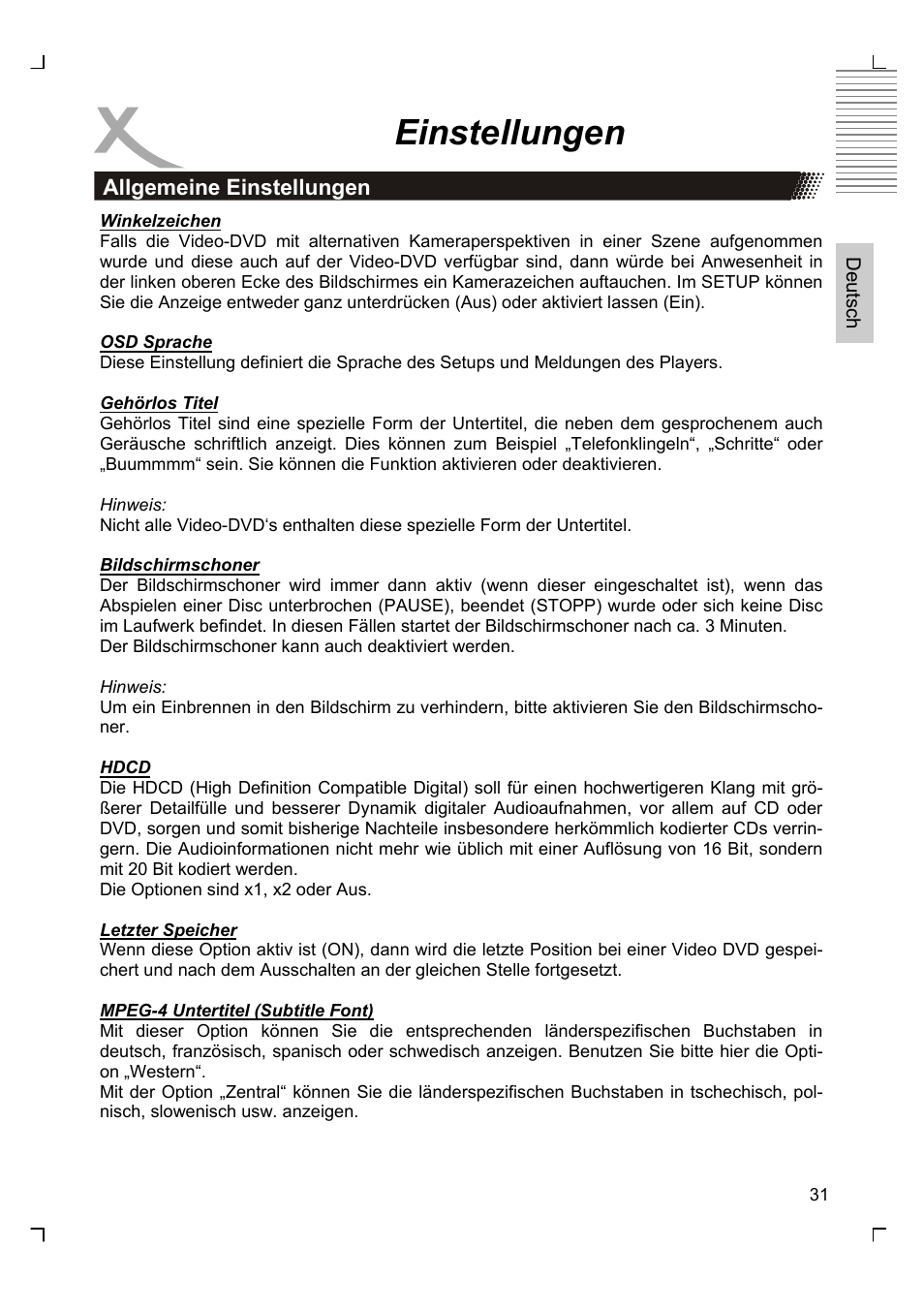 Einstellungen | Xoro HSD 2220 User Manual | Page 31 / 220