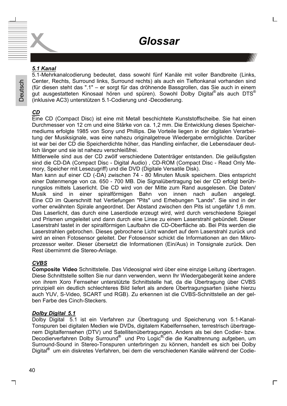 Glossar | Xoro HSD 2220 User Manual | Page 40 / 220