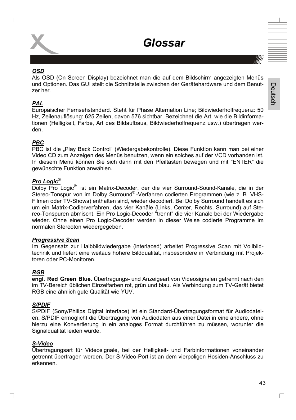 Glossar | Xoro HSD 2220 User Manual | Page 43 / 220