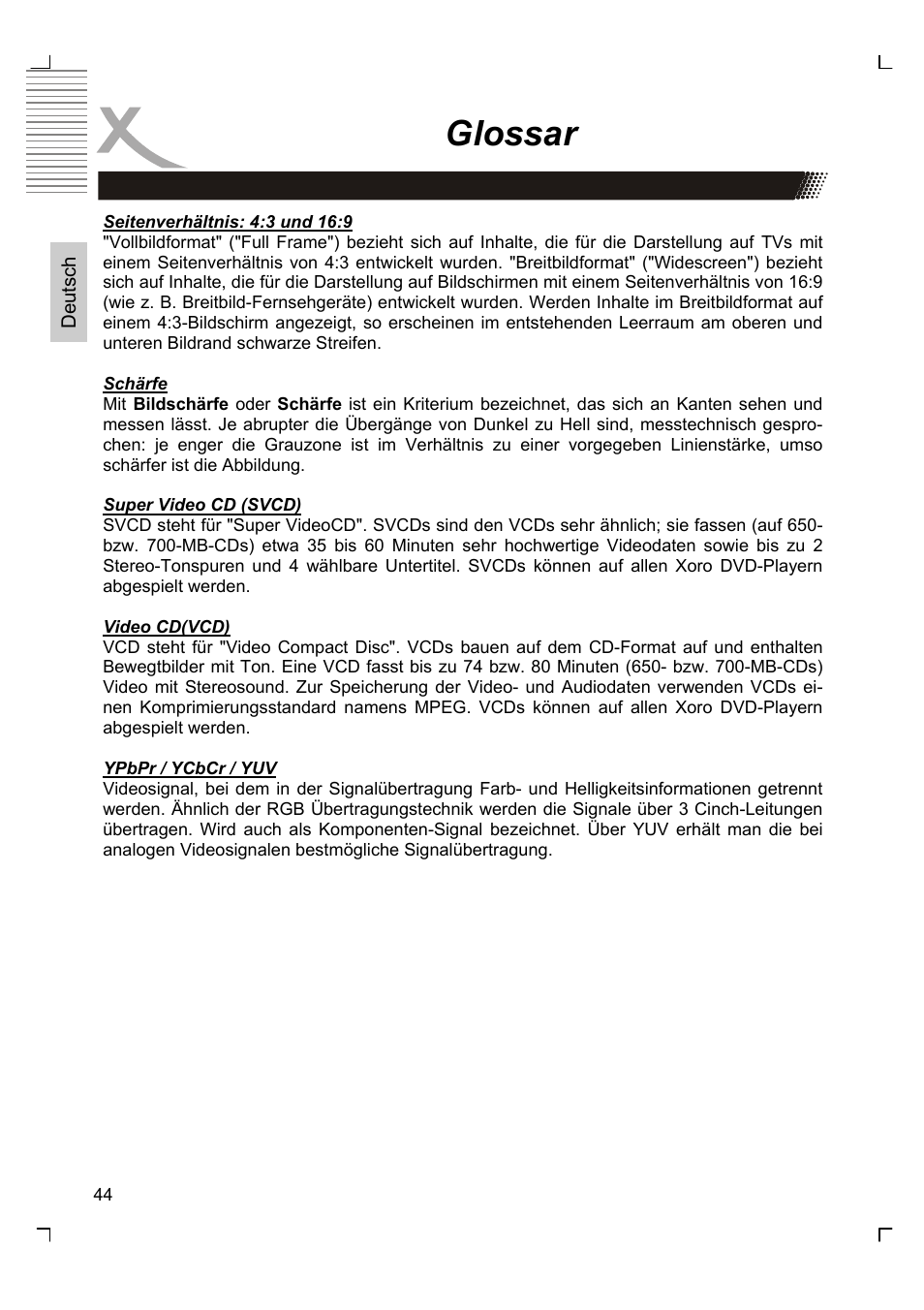 Glossar | Xoro HSD 2220 User Manual | Page 44 / 220