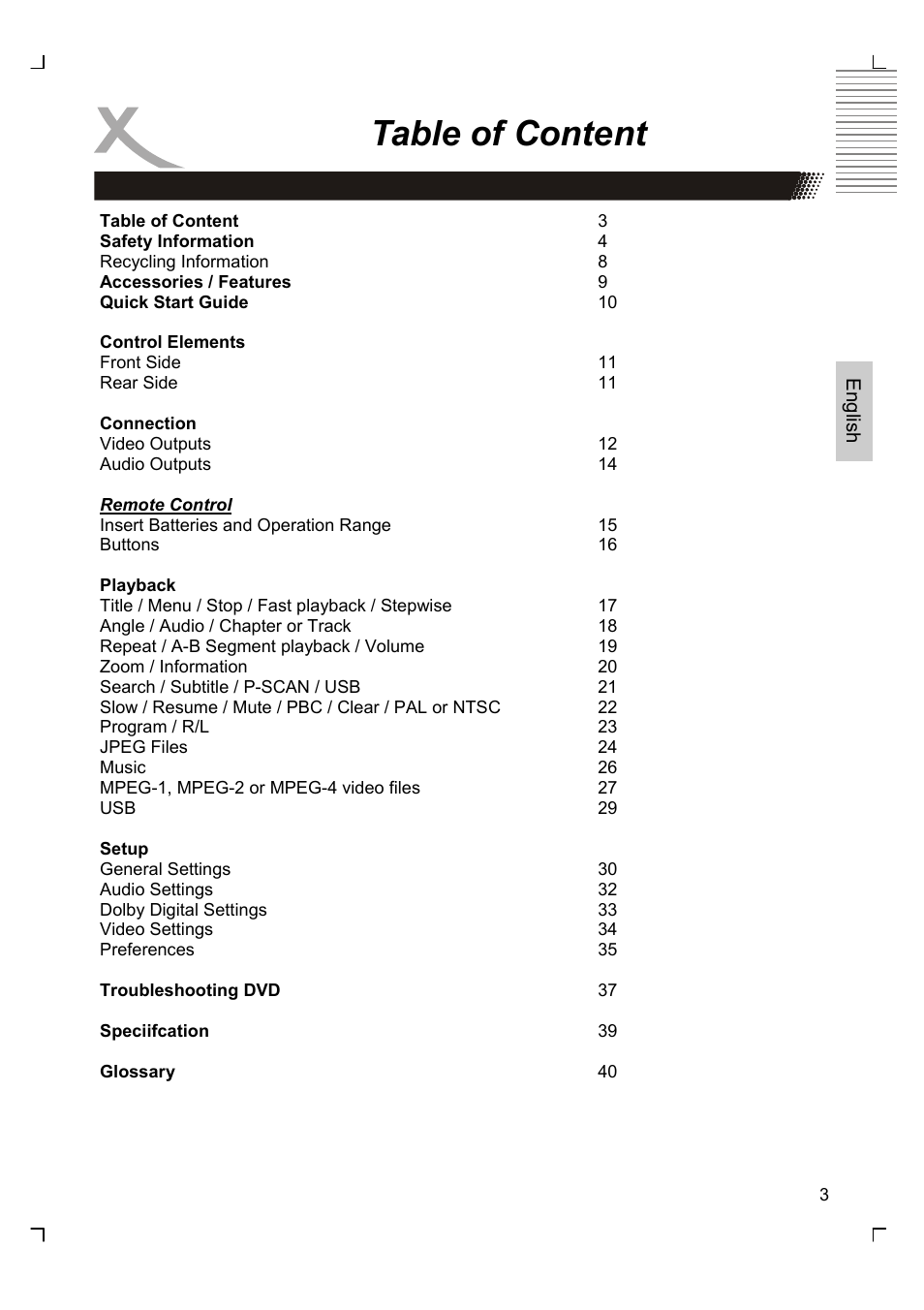 Table of content | Xoro HSD 2220 User Manual | Page 47 / 220