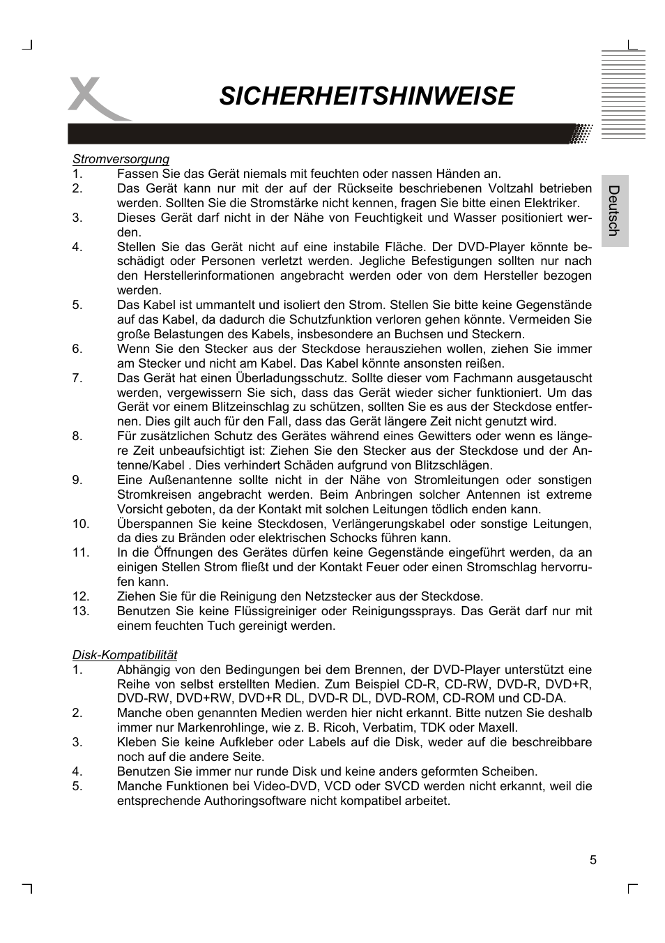 Sicherheitshinweise | Xoro HSD 2220 User Manual | Page 5 / 220