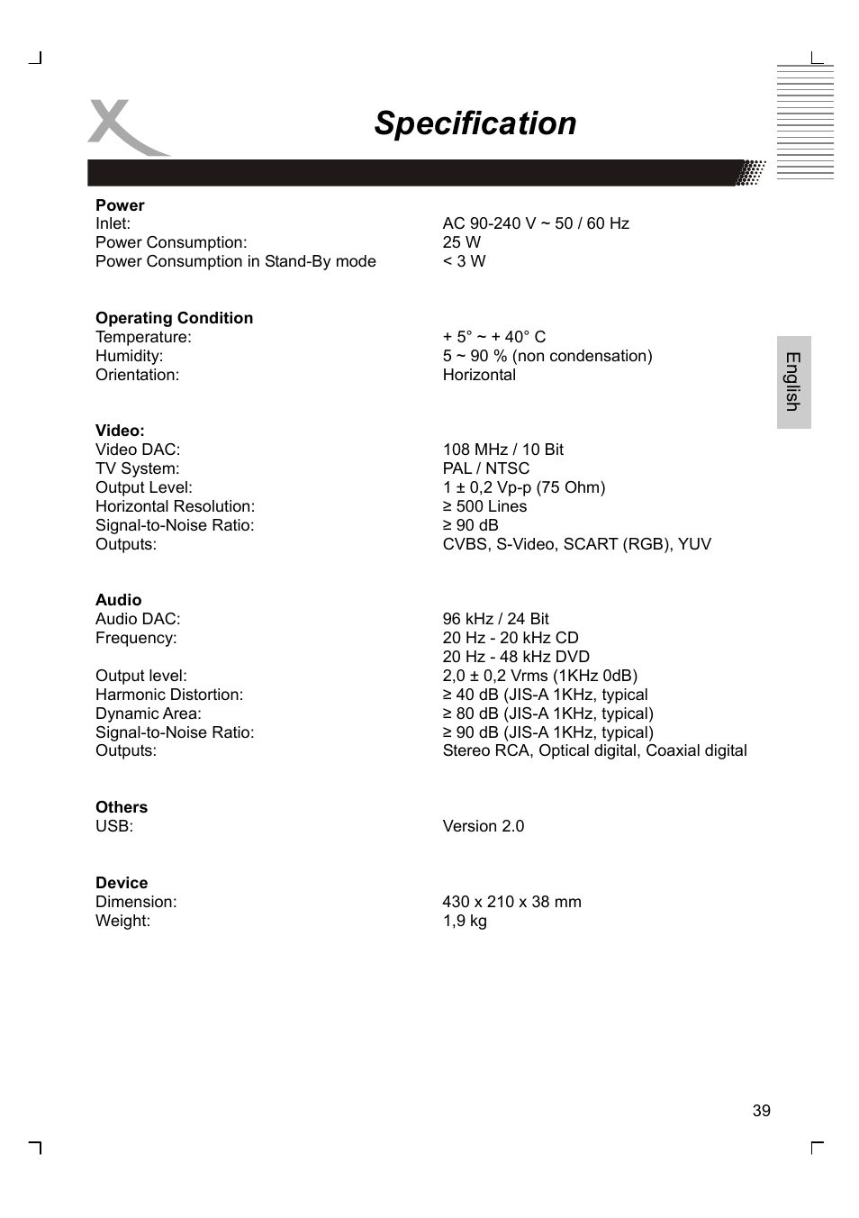 Specification | Xoro HSD 2220 User Manual | Page 83 / 220