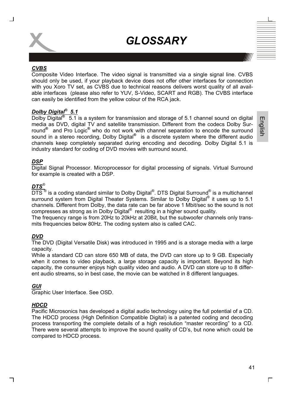 Glossary | Xoro HSD 2220 User Manual | Page 85 / 220