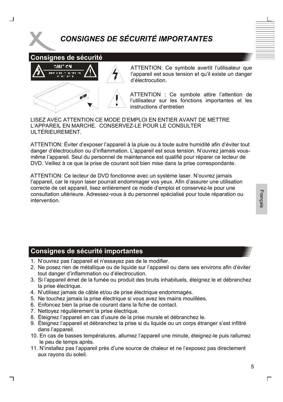 Consignes de sécurité importantes | Xoro HSD 8430 User Manual | Page 149 / 243