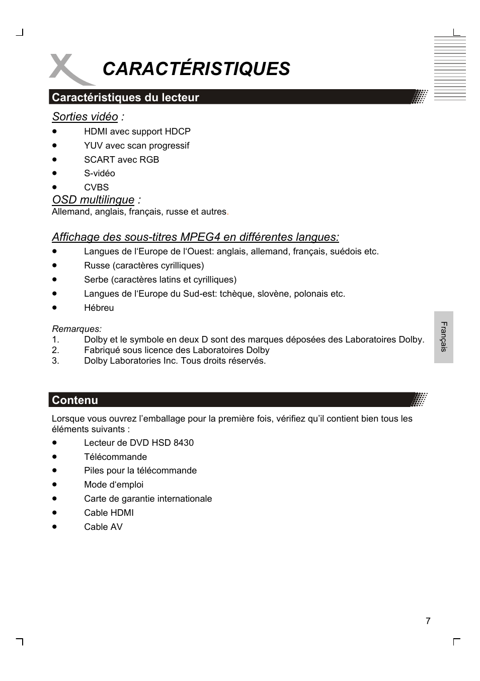 Caractéristiques | Xoro HSD 8430 User Manual | Page 151 / 243