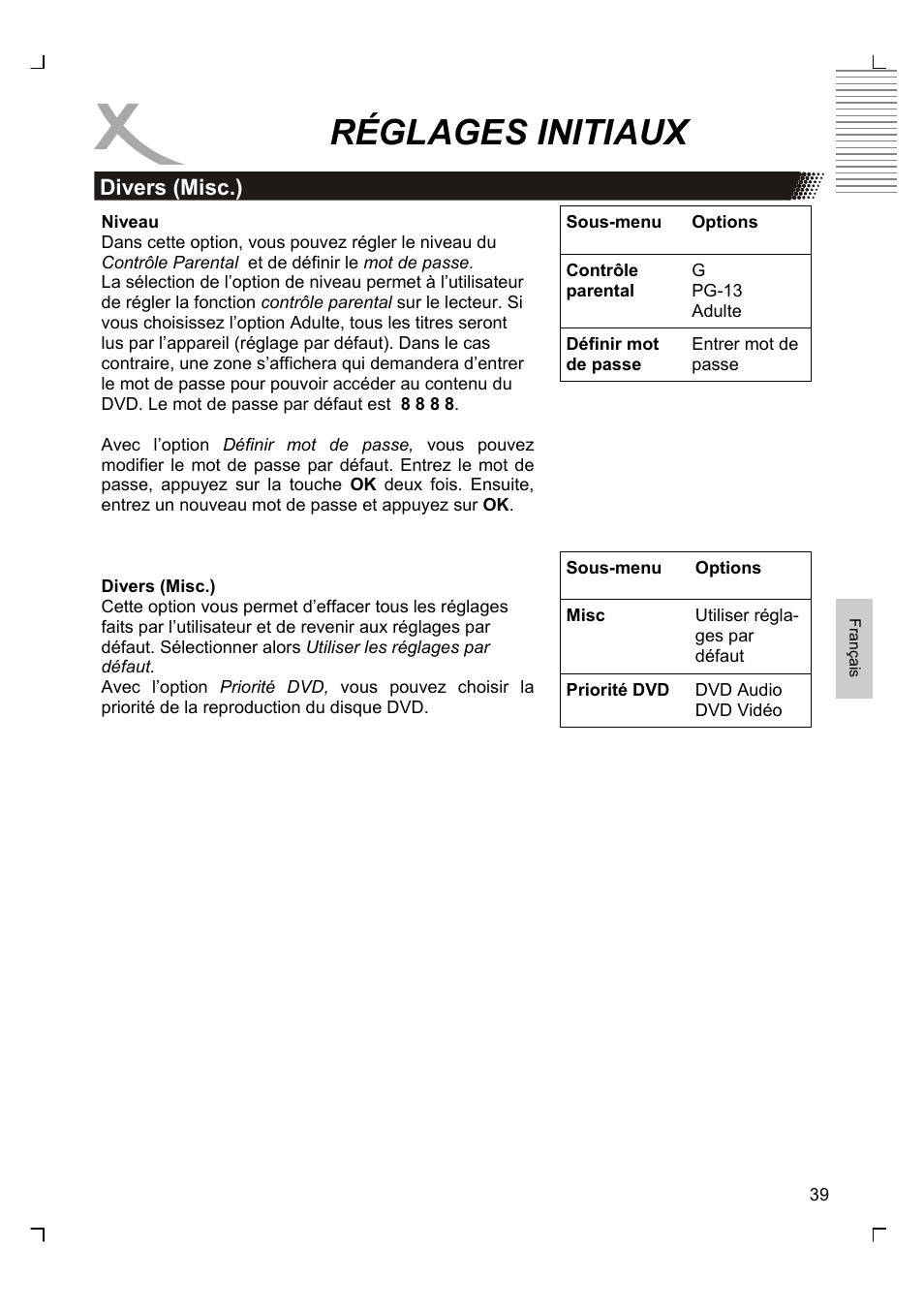 Réglages initiaux | Xoro HSD 8430 User Manual | Page 183 / 243
