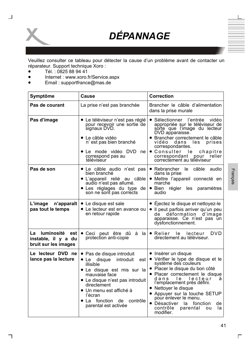 Dépannage | Xoro HSD 8430 User Manual | Page 185 / 243