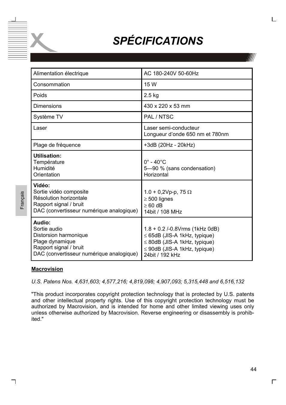 Spécifications | Xoro HSD 8430 User Manual | Page 188 / 243