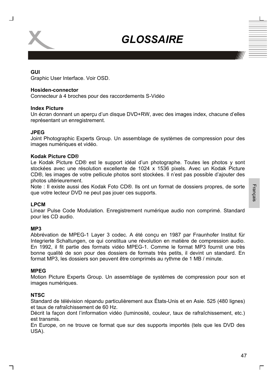 Glossaire | Xoro HSD 8430 User Manual | Page 191 / 243