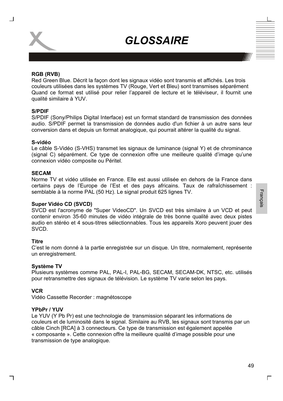 Glossaire | Xoro HSD 8430 User Manual | Page 193 / 243