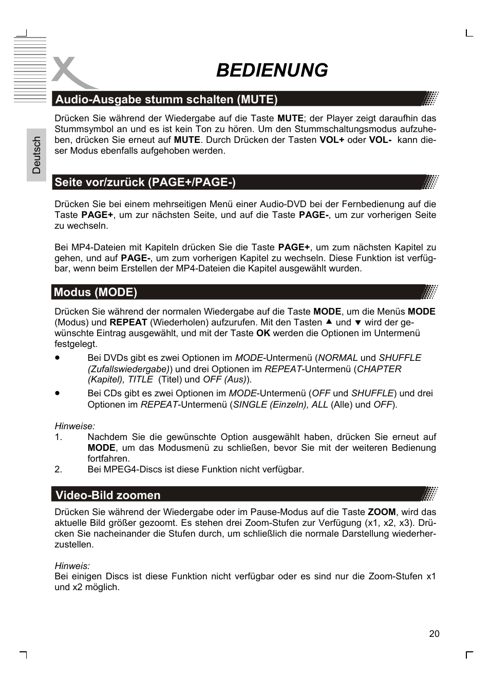 Bedienung | Xoro HSD 8430 User Manual | Page 20 / 243