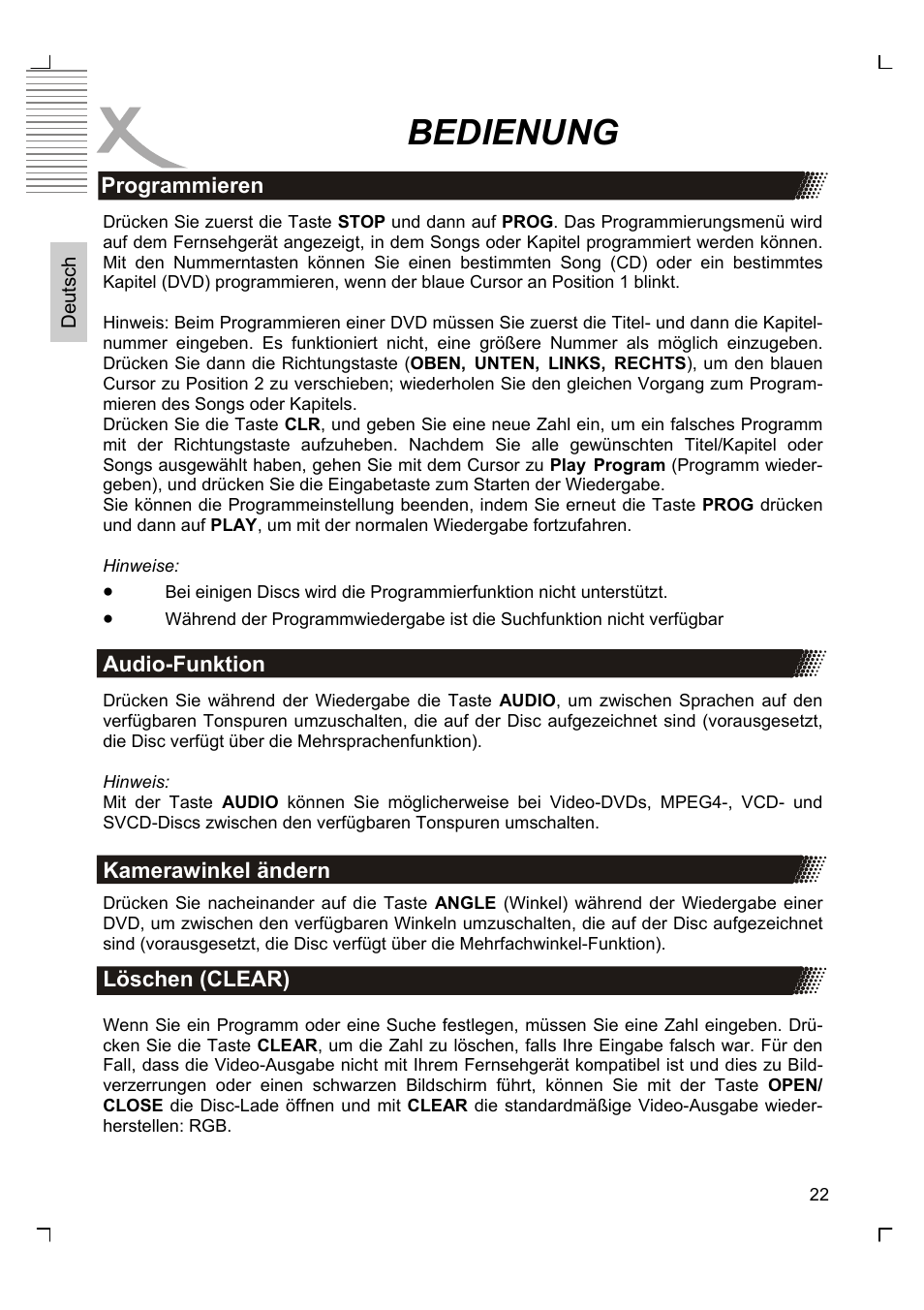 Bedienung | Xoro HSD 8430 User Manual | Page 22 / 243