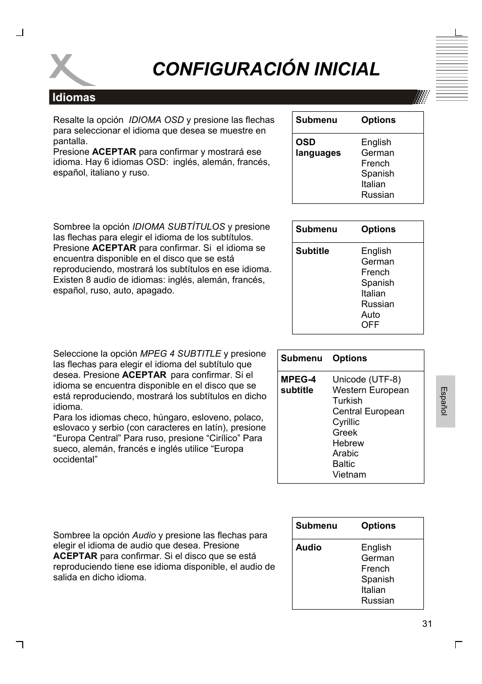 Configuración inicial | Xoro HSD 8430 User Manual | Page 223 / 243