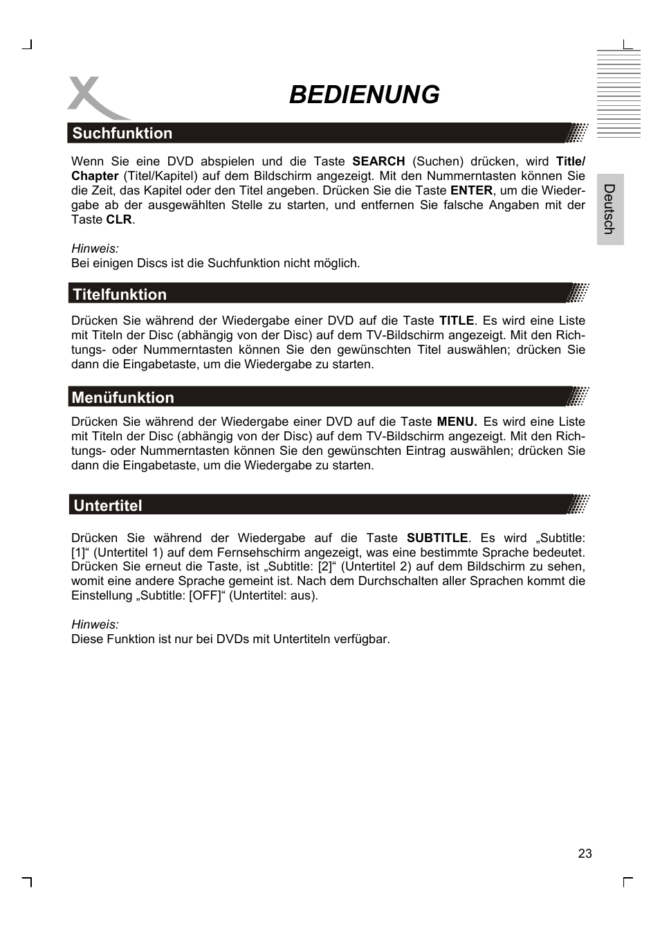 Bedienung | Xoro HSD 8430 User Manual | Page 23 / 243