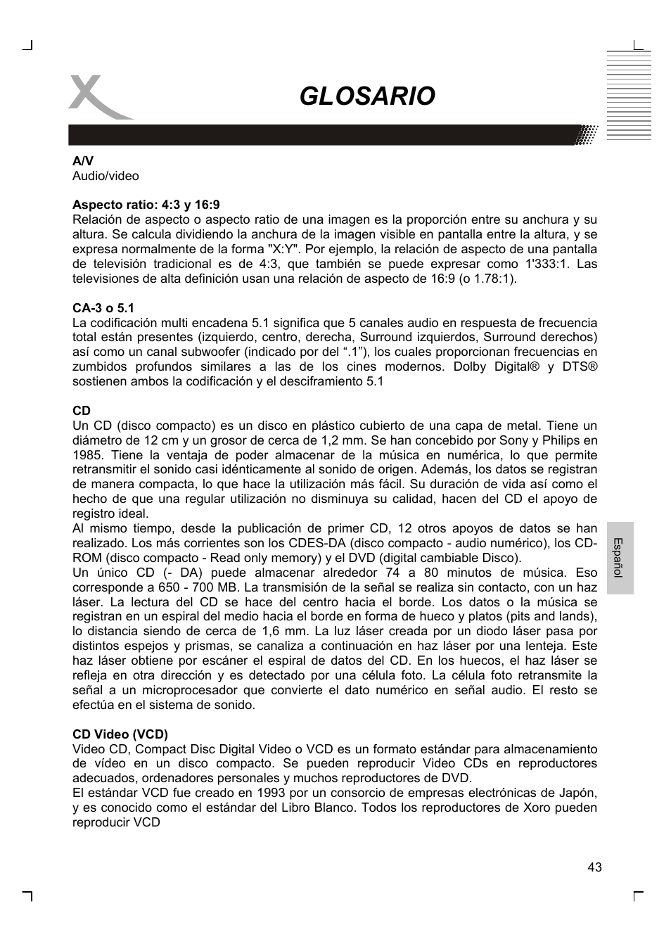 Glosario | Xoro HSD 8430 User Manual | Page 235 / 243