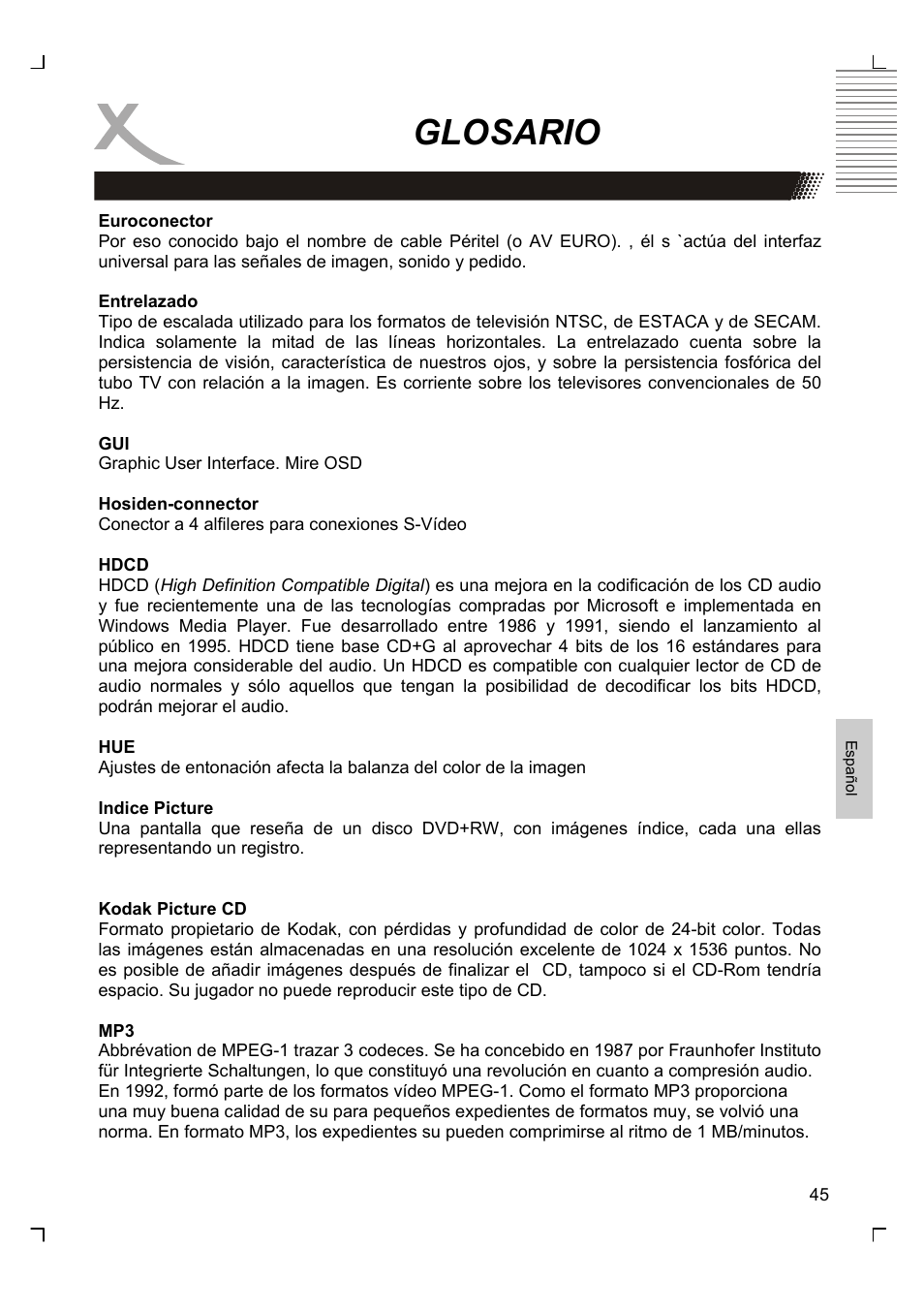 Glosario | Xoro HSD 8430 User Manual | Page 237 / 243