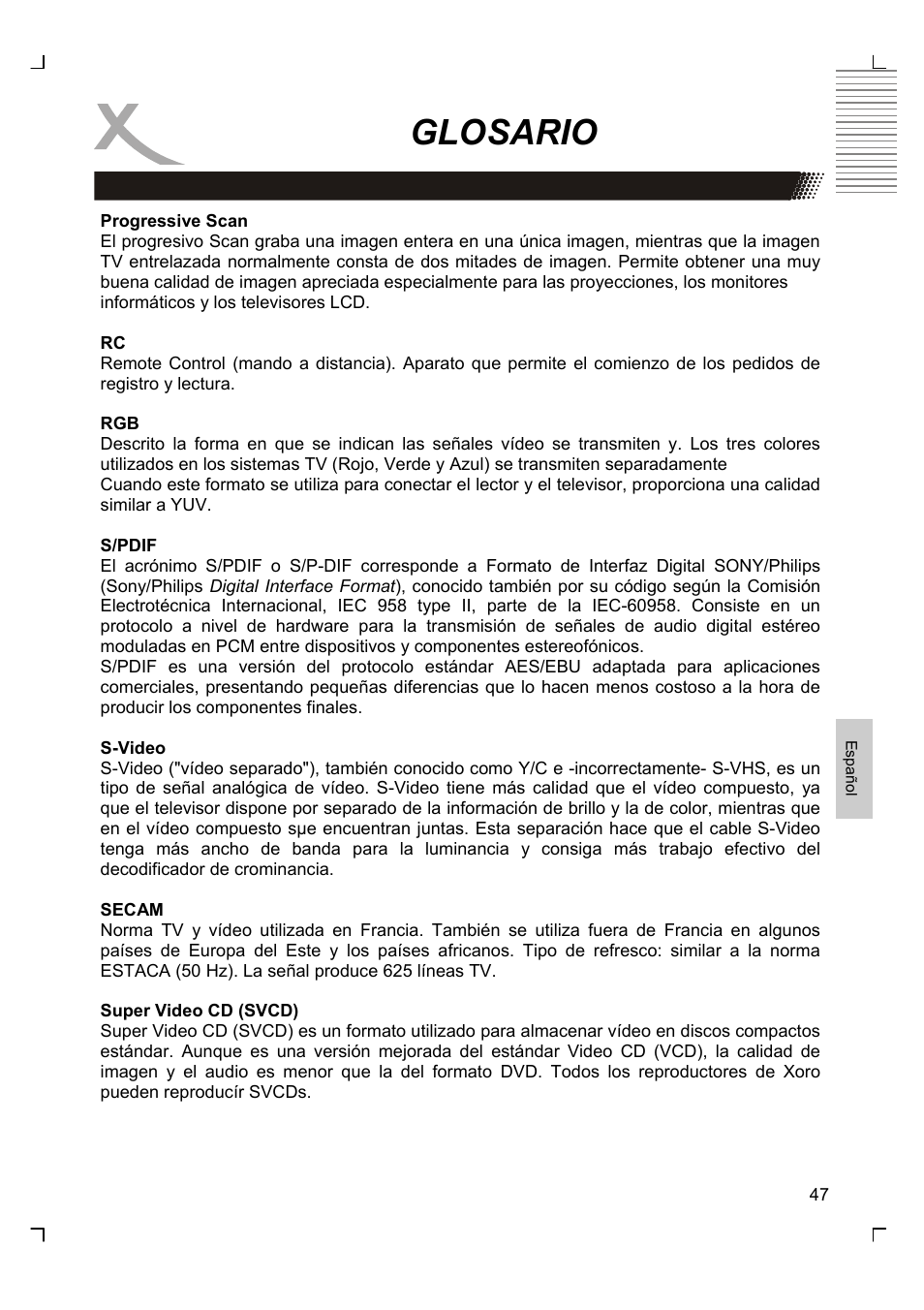 Glosario | Xoro HSD 8430 User Manual | Page 239 / 243