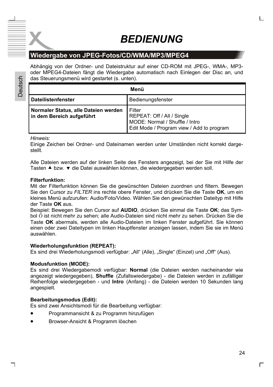 Bedienung | Xoro HSD 8430 User Manual | Page 24 / 243