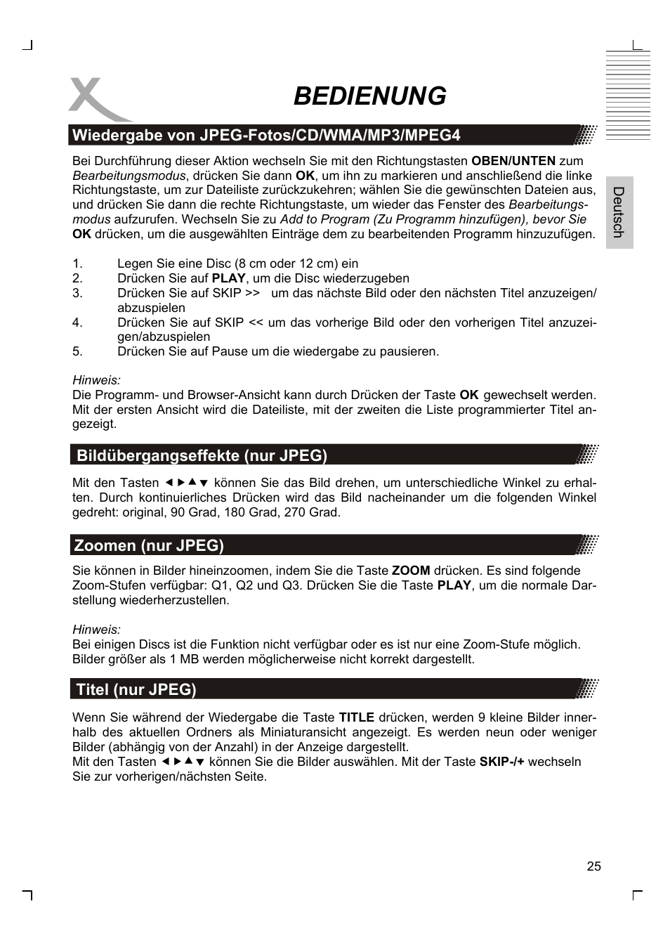 Bedienung | Xoro HSD 8430 User Manual | Page 25 / 243