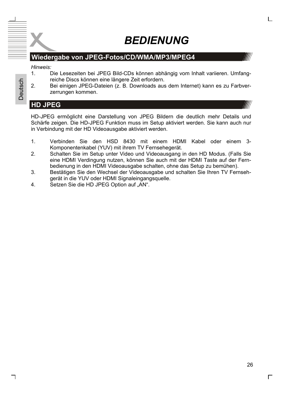 Bedienung | Xoro HSD 8430 User Manual | Page 26 / 243