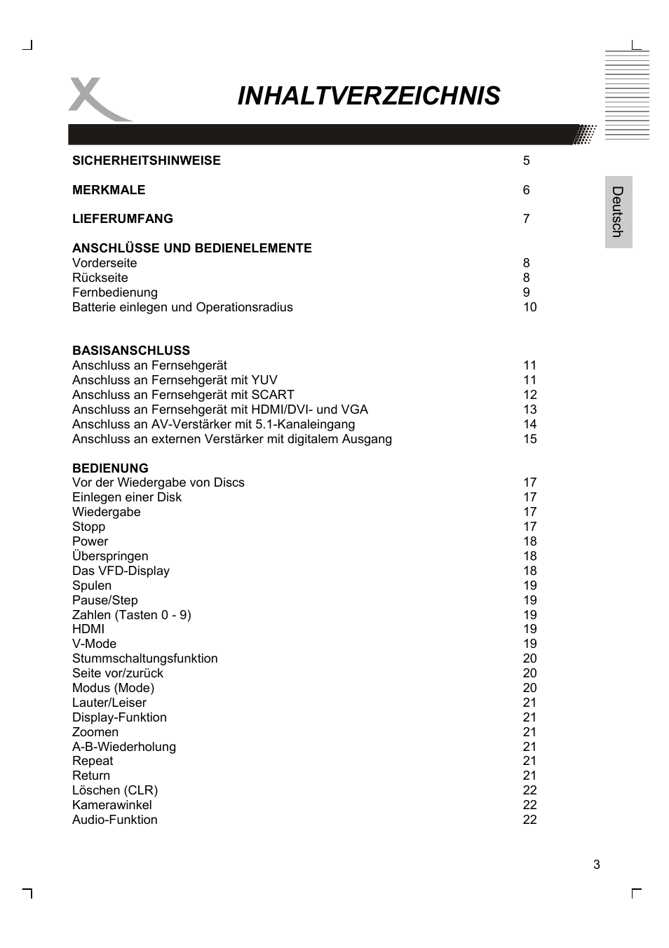 Inhaltverzeichnis | Xoro HSD 8430 User Manual | Page 3 / 243