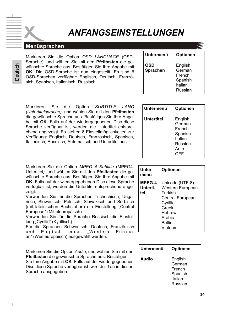 Anfangseinstellungen | Xoro HSD 8430 User Manual | Page 34 / 243