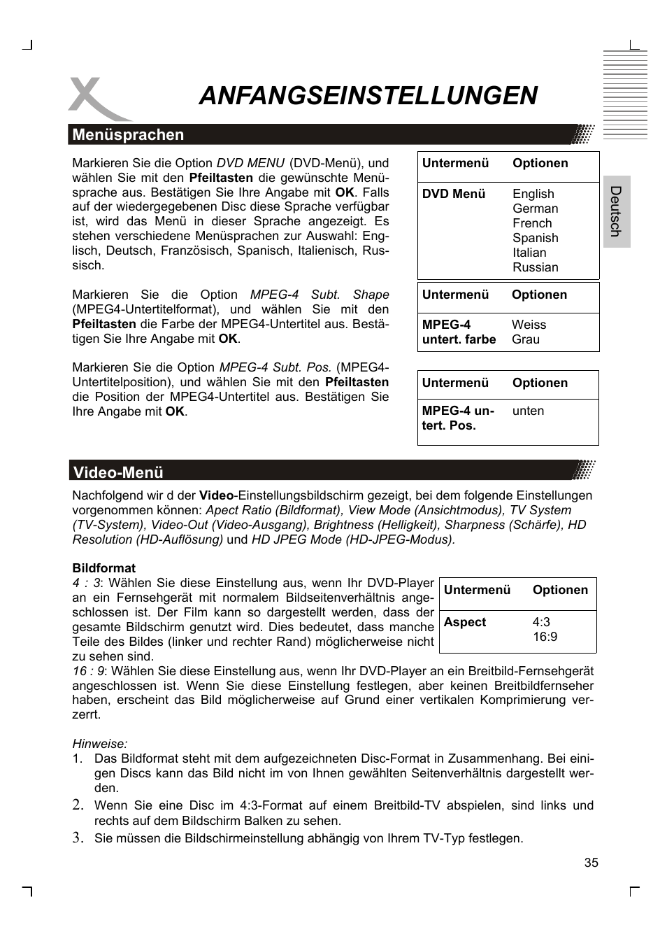 Anfangseinstellungen | Xoro HSD 8430 User Manual | Page 35 / 243
