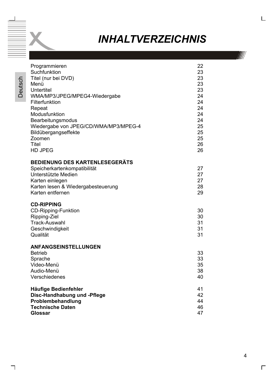 Inhaltverzeichnis | Xoro HSD 8430 User Manual | Page 4 / 243