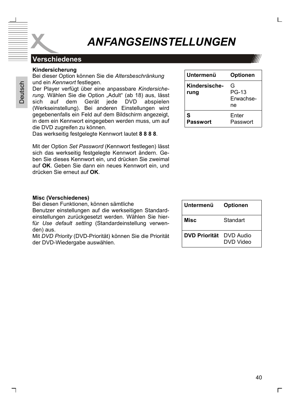 Anfangseinstellungen | Xoro HSD 8430 User Manual | Page 40 / 243