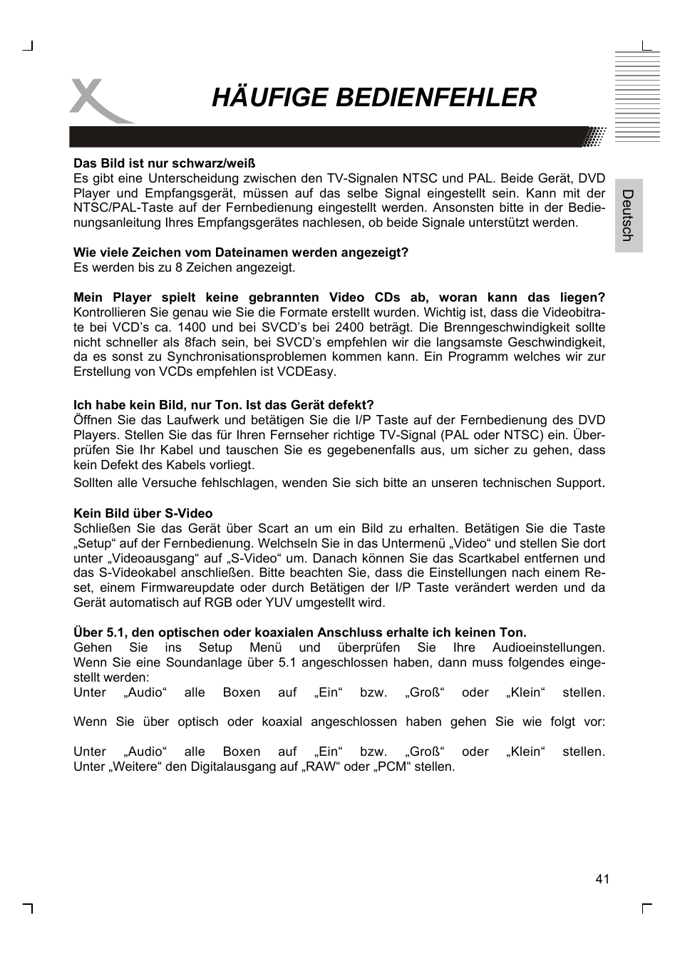 Häufige bedienfehler | Xoro HSD 8430 User Manual | Page 41 / 243