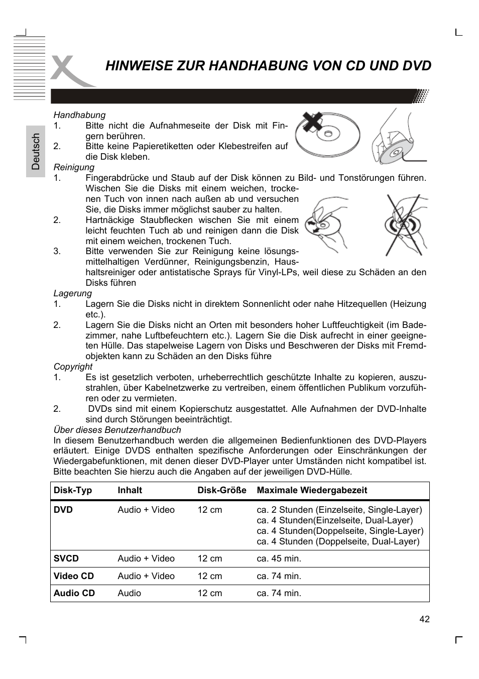 Hinweise zur handhabung von cd und dvd | Xoro HSD 8430 User Manual | Page 42 / 243