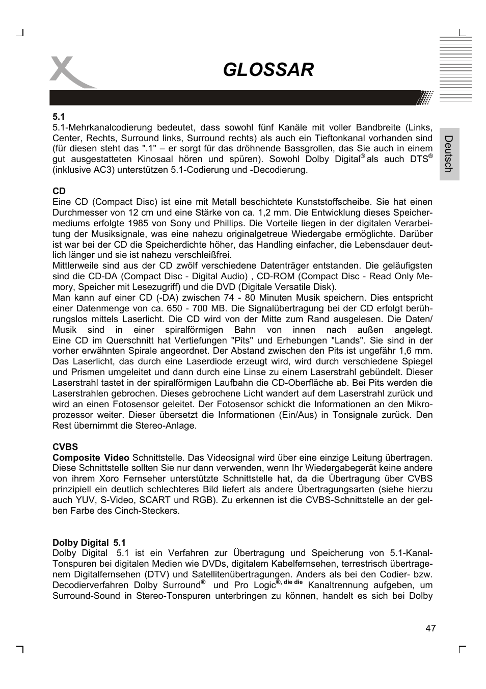 Glossar | Xoro HSD 8430 User Manual | Page 47 / 243