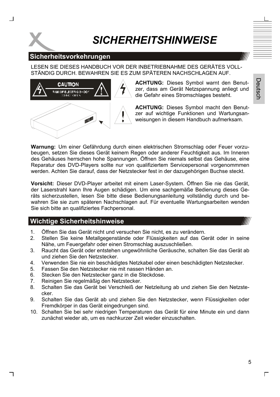 Sicherheitshinweise | Xoro HSD 8430 User Manual | Page 5 / 243