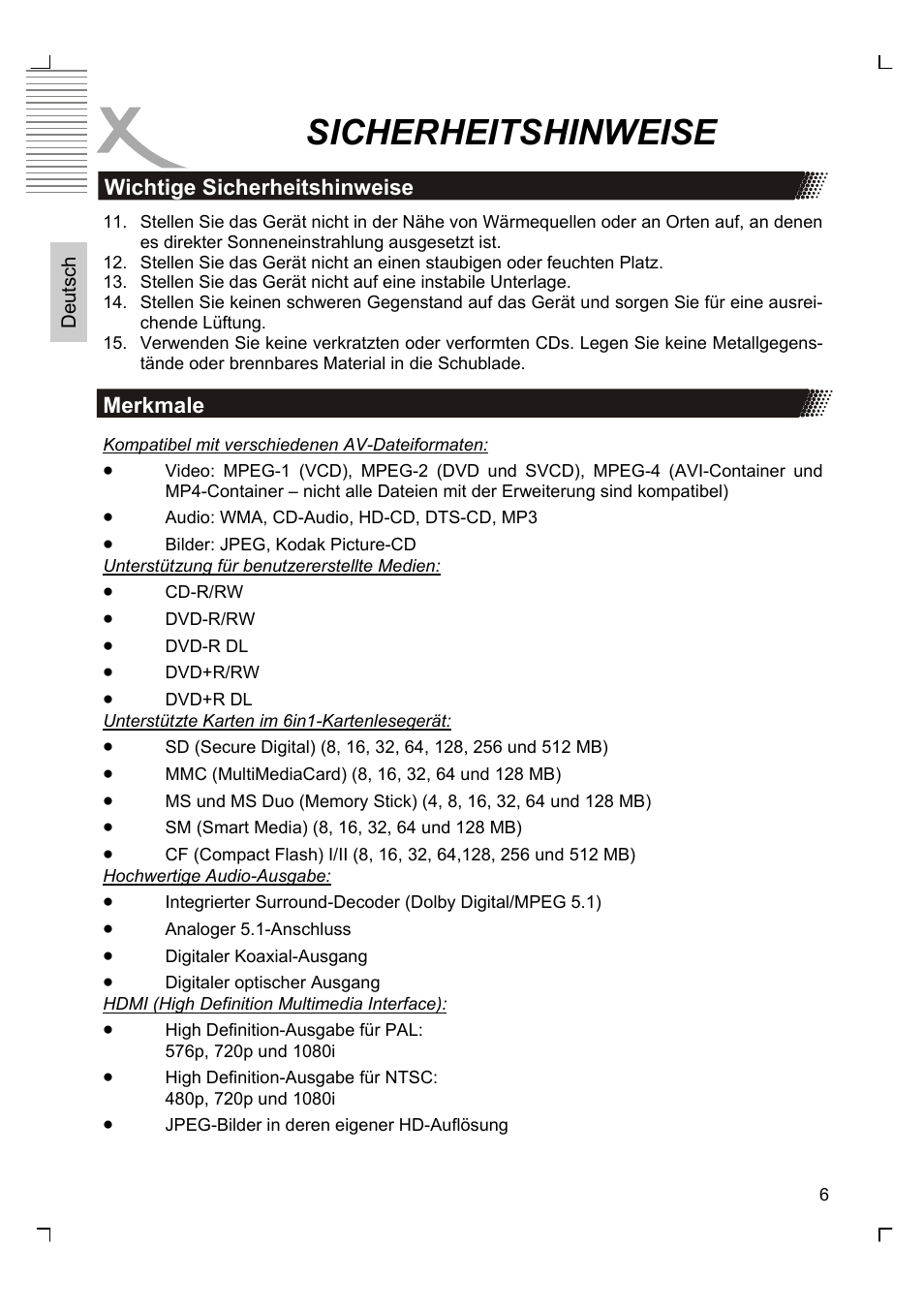 Sicherheitshinweise | Xoro HSD 8430 User Manual | Page 6 / 243