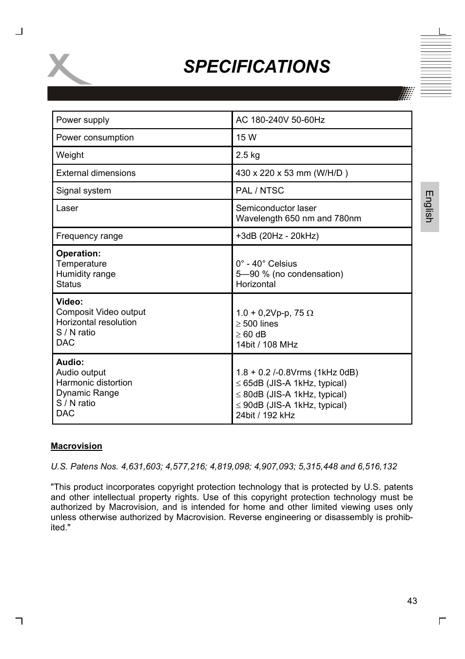 Specifications | Xoro HSD 8430 User Manual | Page 93 / 243