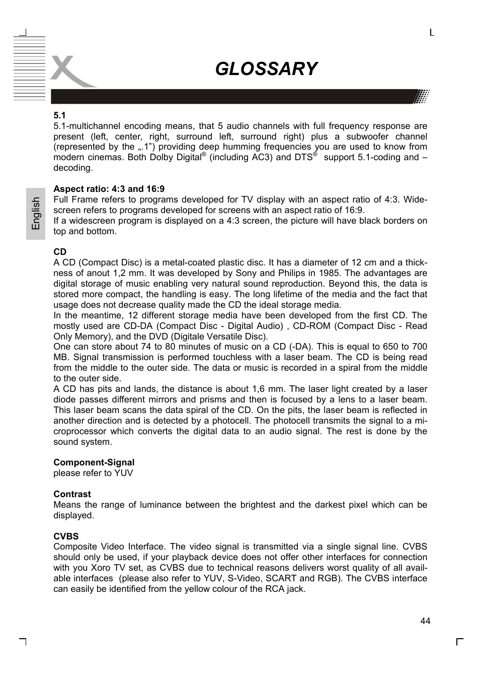 Glossary | Xoro HSD 8430 User Manual | Page 94 / 243