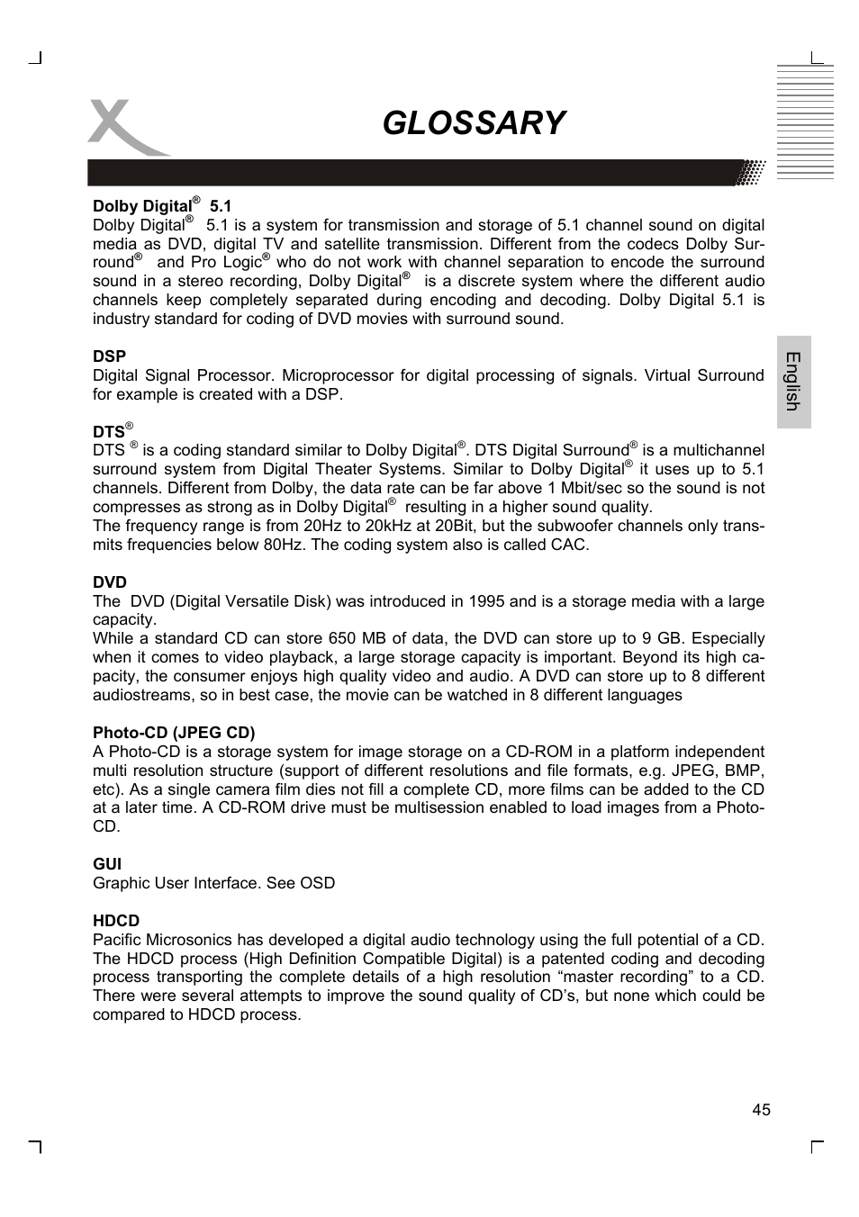 Glossary | Xoro HSD 8430 User Manual | Page 95 / 243