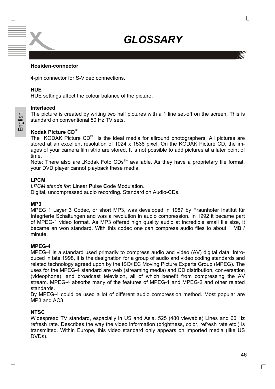 Glossary | Xoro HSD 8430 User Manual | Page 96 / 243