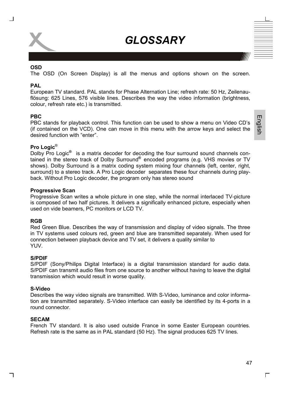 Glossary | Xoro HSD 8430 User Manual | Page 97 / 243