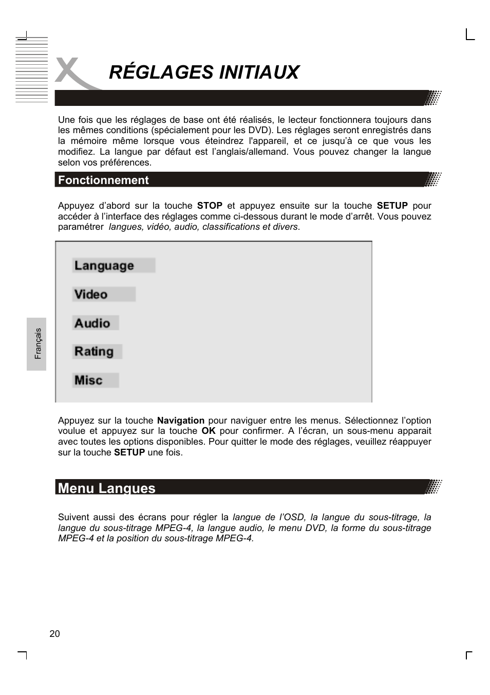 Réglages initiaux, Menu langues | Xoro HSD 8420 User Manual | Page 120 / 170