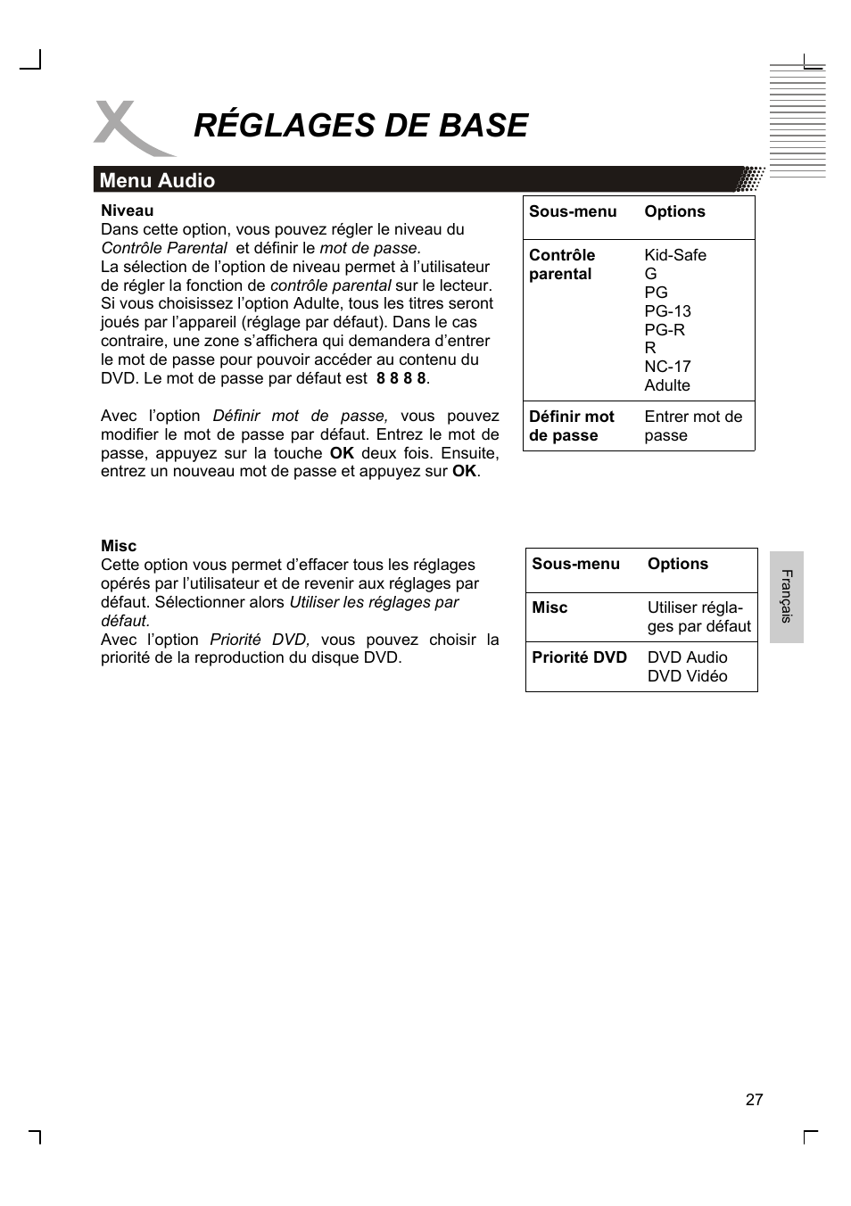 Réglages de base | Xoro HSD 8420 User Manual | Page 127 / 170