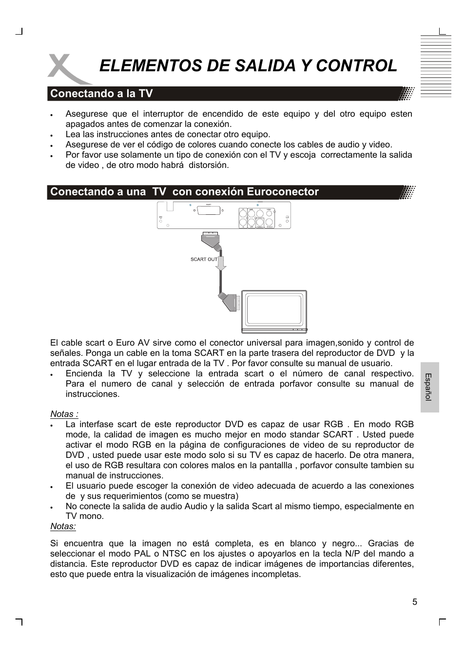 Elementos de salida y control, Conectando a la tv, Conectando a una tv con conexión euroconector | Xoro HSD 8420 User Manual | Page 137 / 170