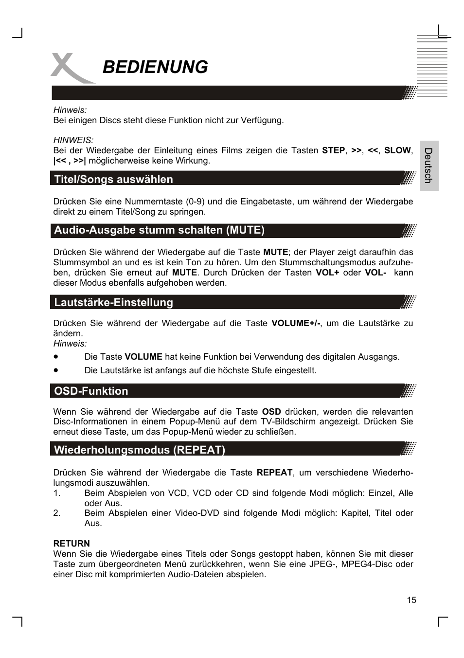 Bedienung | Xoro HSD 8420 User Manual | Page 15 / 170
