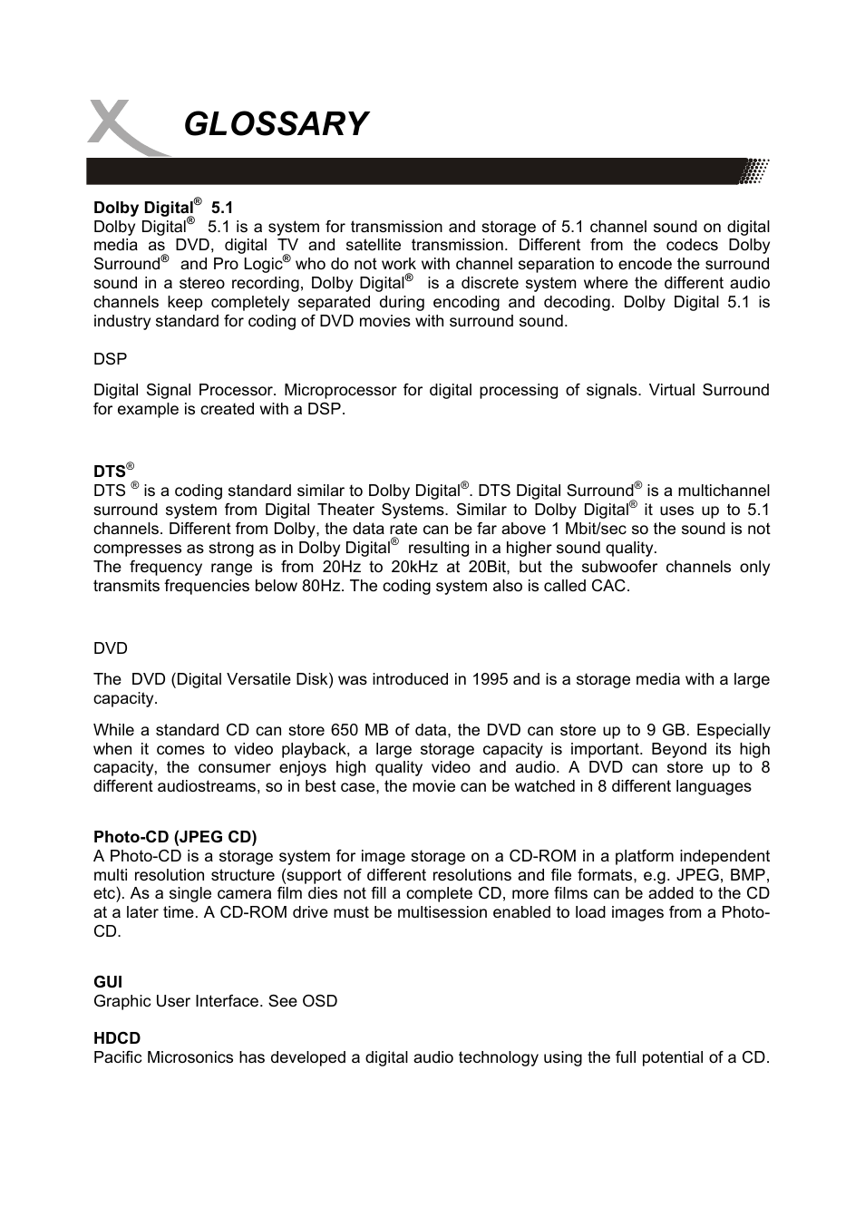 Glossary | Xoro HSD 8420 User Manual | Page 165 / 170