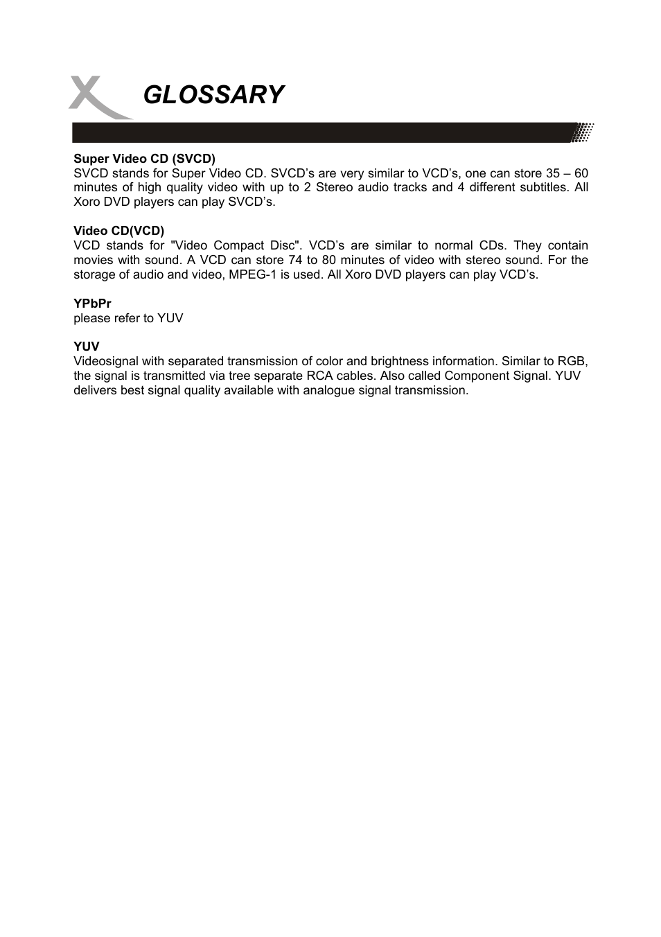 Glossary | Xoro HSD 8420 User Manual | Page 168 / 170