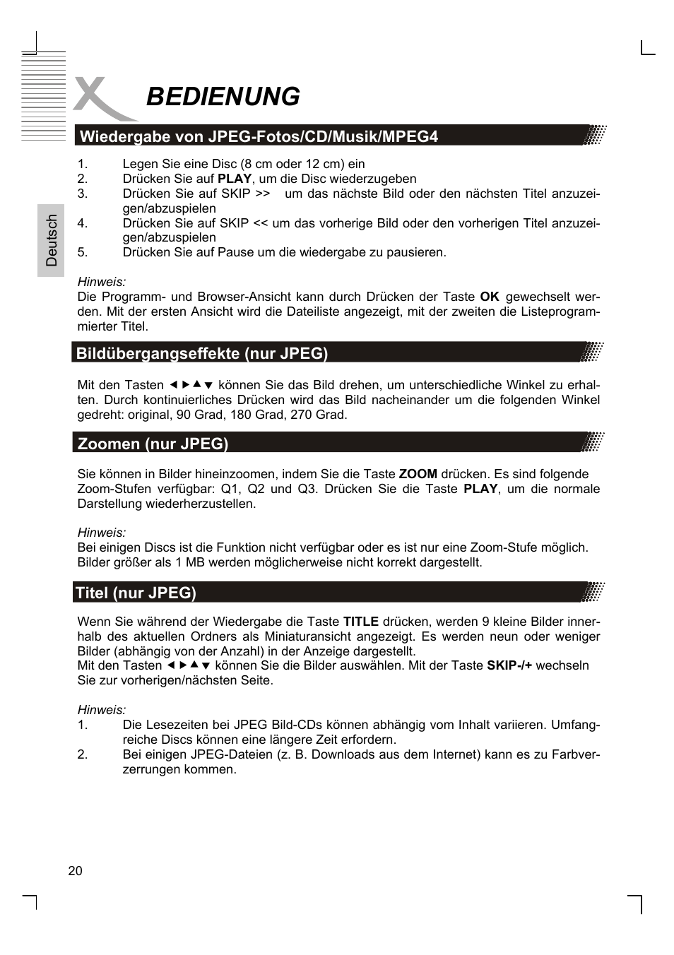 Bedienung | Xoro HSD 8420 User Manual | Page 20 / 170