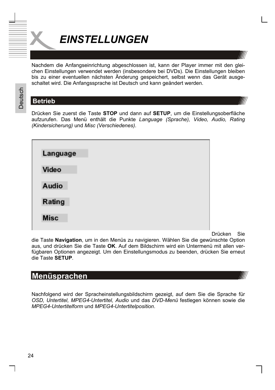 Einstellungen, Menüsprachen | Xoro HSD 8420 User Manual | Page 24 / 170