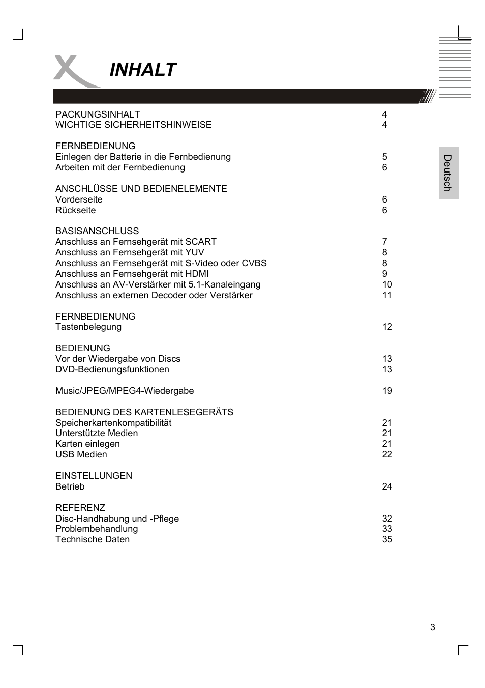 Inhalt | Xoro HSD 8420 User Manual | Page 3 / 170