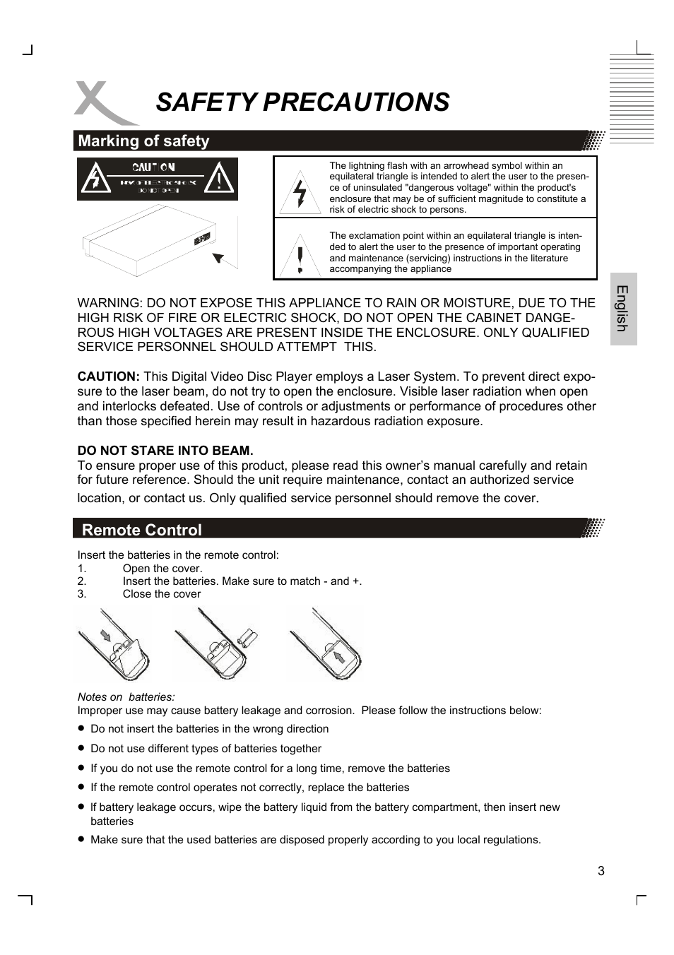 Safety precautions, Marking of safety, Remote control | Xoro HSD 8420 User Manual | Page 39 / 170